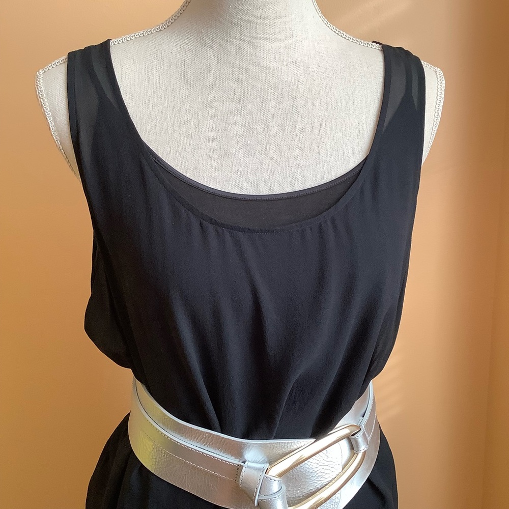 EILEEN FISHER Sheer Silk Georgette Layered Asymmetrical Black Dress Size M - Picture 6 of 15